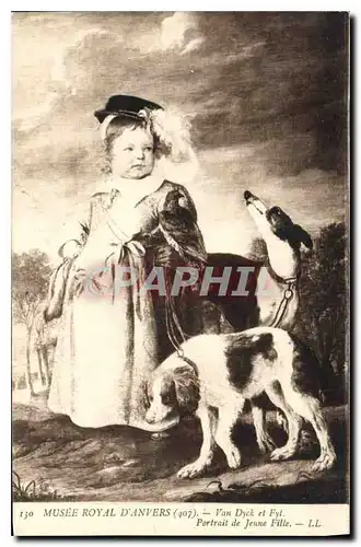 Cartes postales Musee Royal d'Anvers Van Dyck et Fyt Portrait de Jeunne Fille Chien