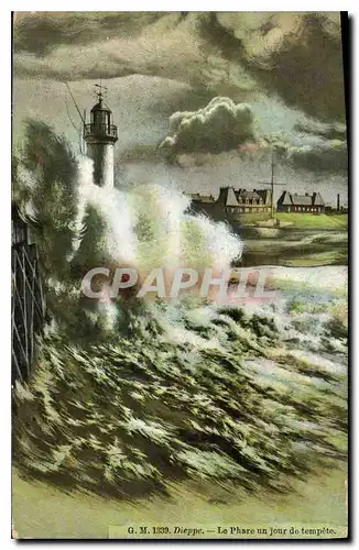 Cartes postales Dieppe Le Phare un Jour de tempete Phare