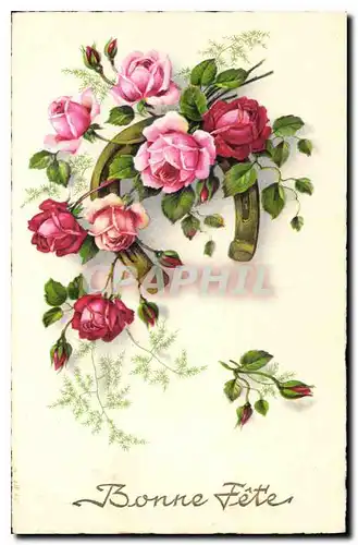 Cartes postales Bonne Fete Fleurs Fer a cheval