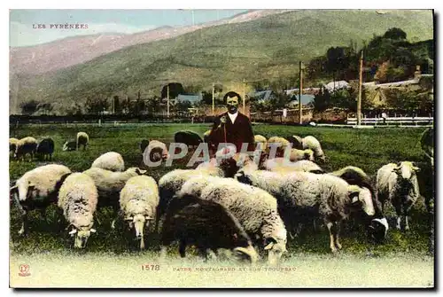 Cartes postales Patre montagnard et son troupeau Moutons Pyrenees