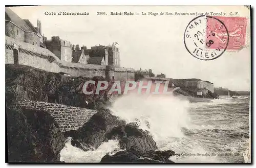 Cartes postales Cote d'Emeraude Saint Malo La Plage de Bon Secours un jour de Tempete