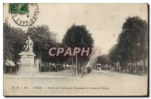 Ansichtskarte AK Tours Entree de l'Avenue de Grammont et Statue de Balzac