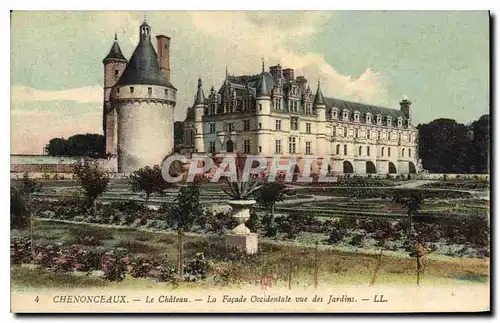 Cartes postales Chenonceaux Le Chateau La Facade Occidentale vue des Jardins