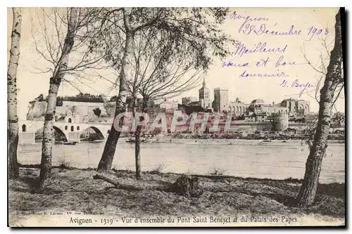 Cartes postales Avignon Vue d'ensemble du Pont Saint Benezet et du Palais des Papes