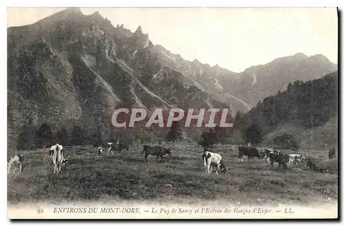 Cartes postales Environs du Mont Dore le Puy de Sancy et l'entree des Gorges d'Enfer Vaches