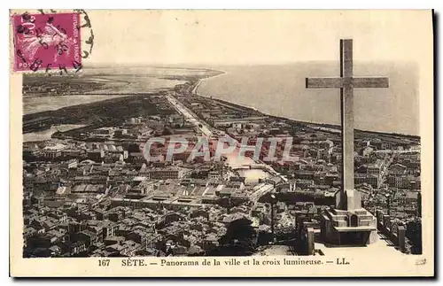 Cartes postales Sete Panorama de la ville et la croix lumineuse