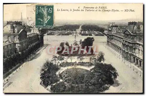 Cartes postales Panorama de Paris Le Lovre le Jardin des Tuileries et les Champs Elysees Tour Eiffel