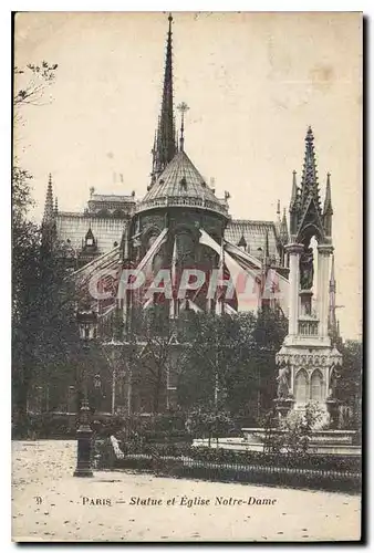 Cartes postales Paris Statue et Eglise Notre Dame