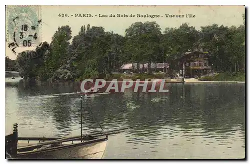 Cartes postales Paris Lac du Bois de Boulogne Vue sur l'Ile