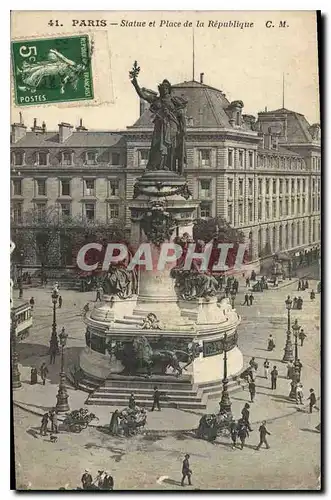 Cartes postales Paris Statue et Place de la Republique