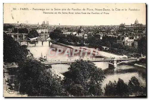 Cartes postales Paris Panorama sur la Seine pris du Pavillon de Flore Notre Dame la Cite et le Pantheon