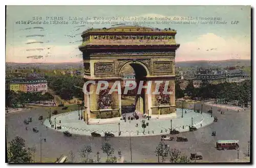 Ansichtskarte AK Paris l'Arc de Triomphe qui abrite la Tombe du Soldat inconnu et la place du l'Etoile