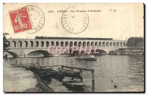 Cartes postales Paris Le Viaduc d'Auteuil Train Bateau