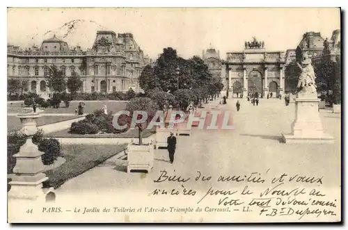 Cartes postales Paris Le Jardin de Tuileries et l'Arc de Triomphe du Carrousel