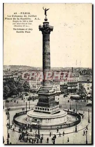 Cartes postales Paris la Colonne de Juillet Place de la Bastille Erigee de 1831 a 1840 par Alavoline et Duc