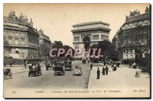 Cartes postales Paris l'Avenue du Bois Boulogne et l'Arc de Triomphe