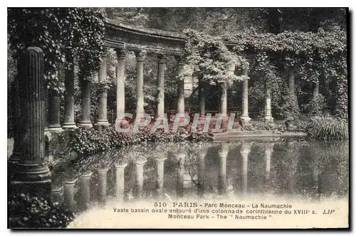 Cartes postales Paris Parc Monceau La Naumachie vaste bassin ovale entoure d'une colonnade corinthienne du XVIII