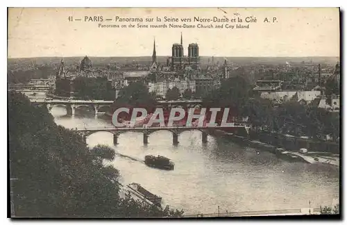 Cartes postales Paris Panorama sur la Saine vers Notre Dame et la Cite