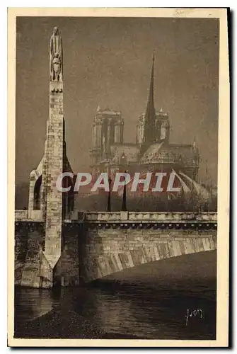 Ansichtskarte AK Paris En Flanant Notre Dame et statue de Ste Genevieve Oeuvre de Landowaki