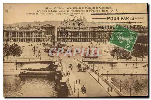 Cartes postales Paris Panorama de la Place de la Concorde pris vers le Sacre Coeur de Montmartre et l'Opera a dr