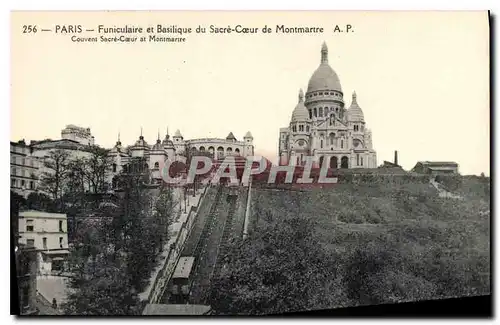 Cartes postales Paris Funiculaire et Basilique du Sacre Coeur de Montmartre