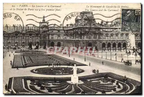 Cartes postales Paris Le Louvre et le Carrousel et la Statue de Paris 1914