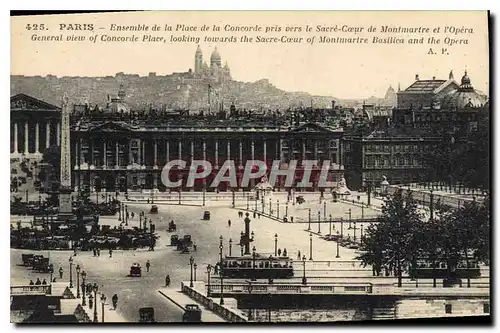 Cartes postales Paris Ensemble de la Place de la Concorde pris vers le Sacre Coeur de Montmartre et l'Opera