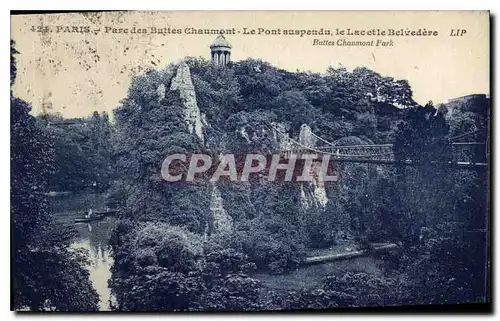 Cartes postales Paris Parc des Buttes Chaumont Le Pont suspnedu le Lac et le Belvedere