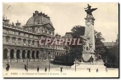 Cartes postales Paris Le Monument de Gambetta et le Louvre