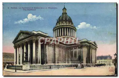 Cartes postales Paris Le Pantheon et Statue de J J Rousseau