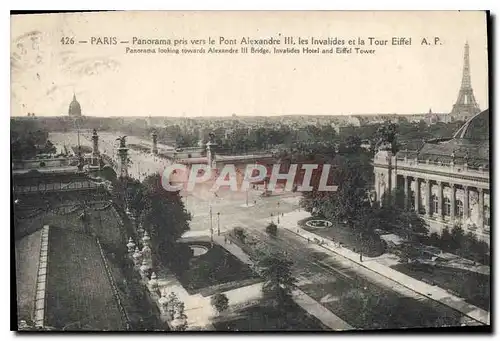 Cartes postales Paris Panorama pris vers le Pont Alexandre III les Invalides et la Tour Eiffel