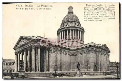 Ansichtskarte AK Paris Le Pantheon et la Statue de JJ Rousseau