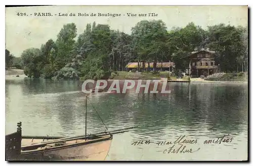 Cartes postales Paris Lac du bois de Boulogne Vue sur l'Ile