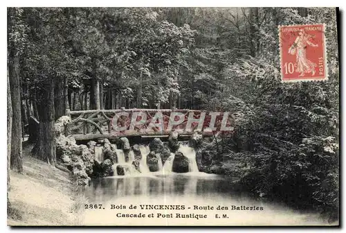 Cartes postales Bois de Vincennes Route des Batteries Cascade et Pont Rustique