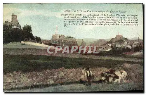 Cartes postales Le Puy Vue panoramique des Quatre Rochers Attelage B�ufs