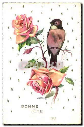 Ansichtskarte AK Bonne Fete Fleurs Oiseau