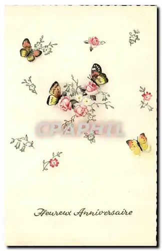 Cartes postales Heureux Anniversaire Fleurs Papillons