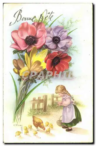 Cartes postales Bonne Fete Fleurs Poussins