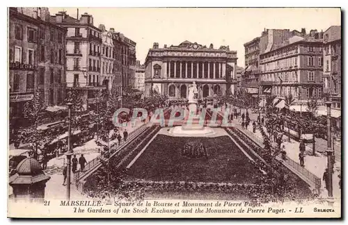 Ansichtskarte AK Marseille Square de la Bourse et Monument de Pierre Puget