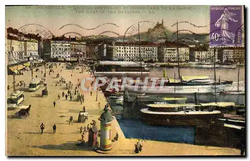 Cartes postales Marseille Le Quai des Belges et Notre Dame de la Garde Bateaux