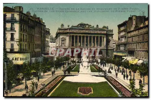 Ansichtskarte AK Marseille Square de la Bourse et Monument de Pierre Puget