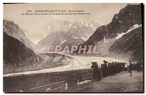 Ansichtskarte AK Chamonix Mont Blanc Haute Savoie La Mer de Glace vue de la Terrasse de la Gare du Montenvers