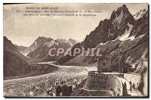 Ansichtskarte AK Massif du Mont Blanc Chamonix Mer de Glace et Chemin de fer du Montenvers Les Grandes Jorasses C