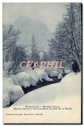 Cartes postales Brianconnais Marches d'hiver officers alpins en reconnaissance au bord de la Clairee