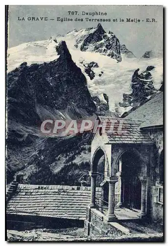 Ansichtskarte AK Dauphine La Grave Eglise des Terrasses et la Meije