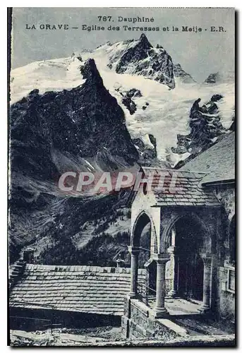 Cartes postales Dauphine La Grave Eglise des Terrasses et la Meije