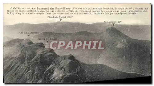 Cartes postales Cantal le Sommet du Puy Mary Offre une vue panoramique immeuse de toute beaute d'abord sur toute