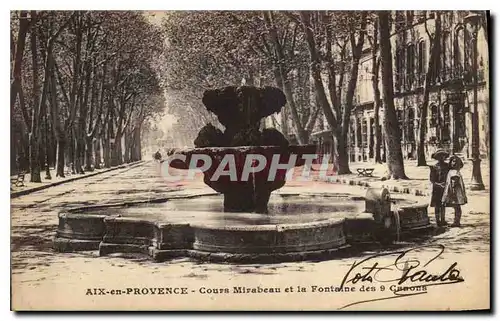 Cartes postales Aix en Provence Cours Mirabeau et la Fontaine des 9 Canons