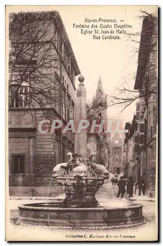 Cartes postales Aix en Provence La Fontaine des Quatre Dauphins Eglise St Jean de Malte Rue Cardinale