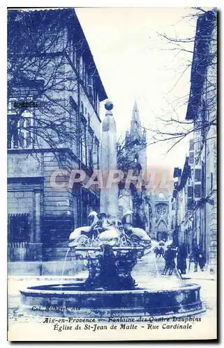Cartes postales Aix en Provence La Fontaine des Quatre Dauphins Eglise de St Jean de Malte Rue Cardinale